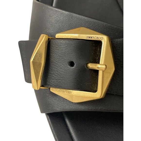 Jimmy Choo Black Hawke 40 Block Leather Slide Sandal Shoes Sz 38 US 8 - Picture 4 of 11